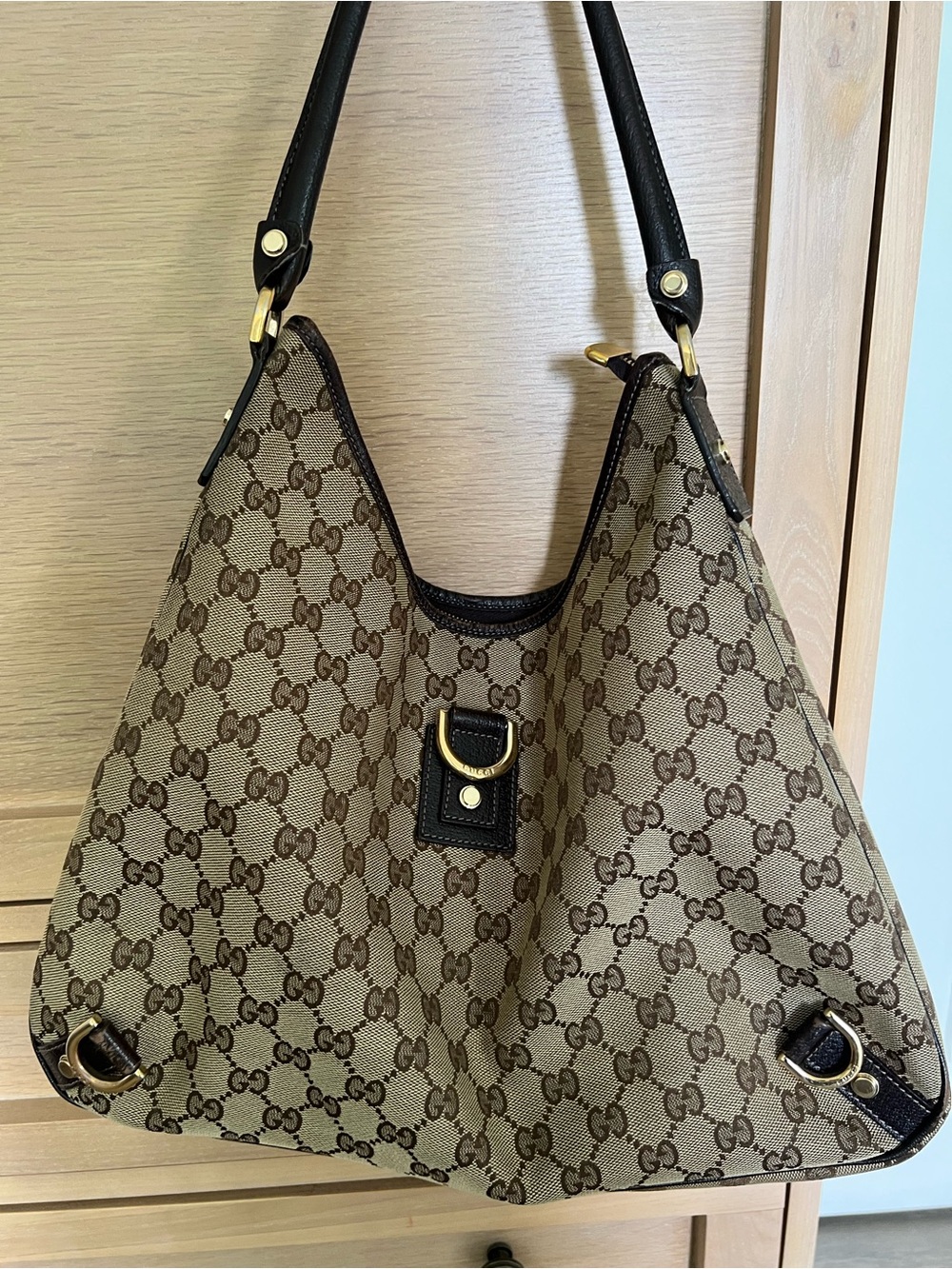 Gucci Brown Monogram Canvas Hobo with Brown Trim